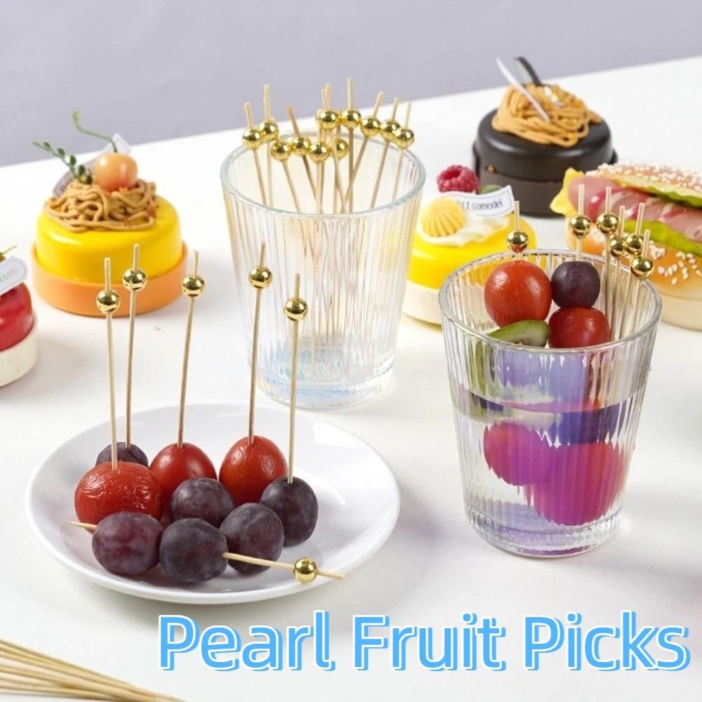 100pcs 12cm Length Bamboo Food Picks Versatile Disposable Pearl Fruit Picks Snack Fork Skewer Toothpick Skewer Wedding Party