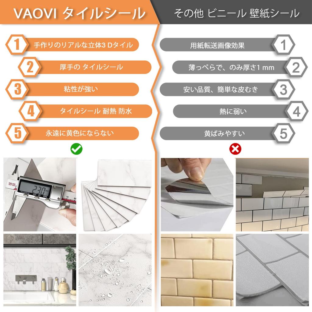 VAOVI Tile Wall Kitchen Tile Sticker Marble Style Sheet Heat Resistant Tarpaulin Toilet Entrance Washroom 98x198mm Carrara (23 Pieces, White)