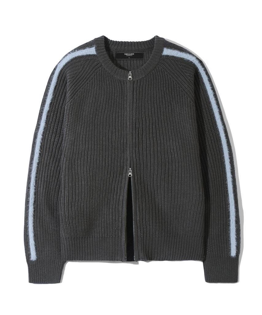 TRILLION Washable Hairy Brush Track Zip-Up Knit (Charcoal)