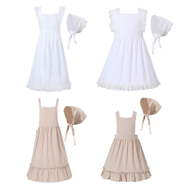 Ruffled Maid Apron with Headdress, Kitchen Cooking Baking Cleaning Apron, French Maid Costume Apron and Headscarf Set