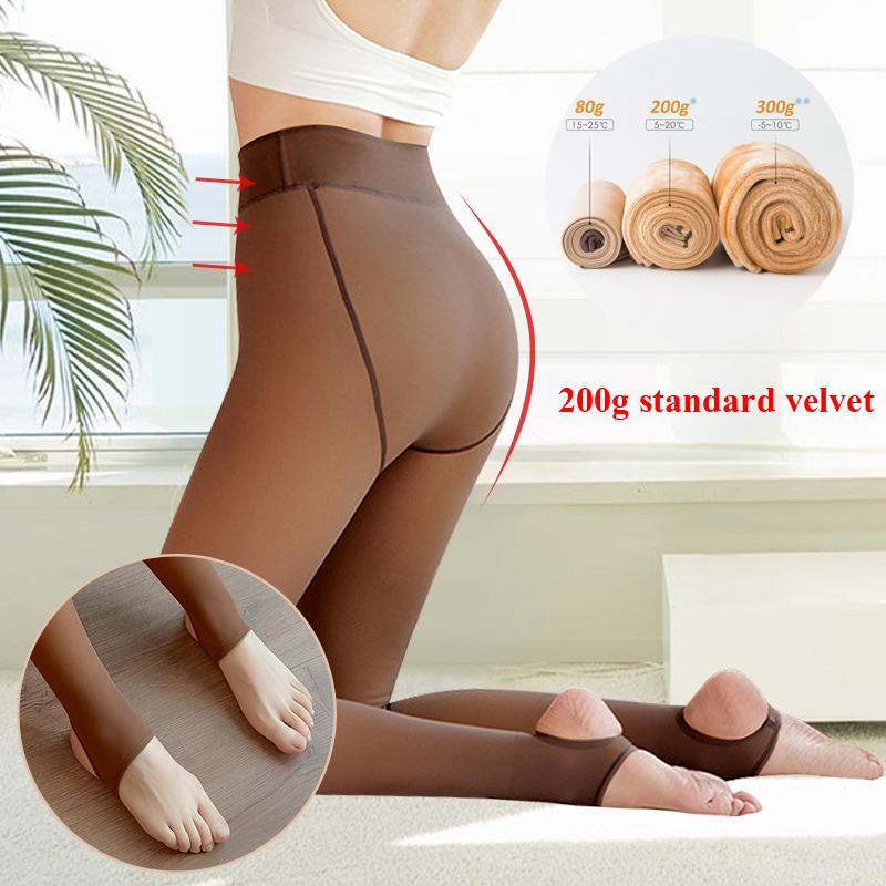 Sexy zateplené termo pančucháče s vysokým pásom, dámske ponožky, nohavice hrubé falošné pančuchy Efekt pokožky, priesvitné flísové pančuchy legíny