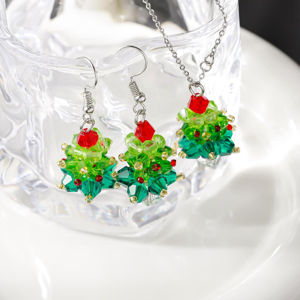 2024 Elegant Color-Blocked Christmas Tree Necklace & Earrings Set
