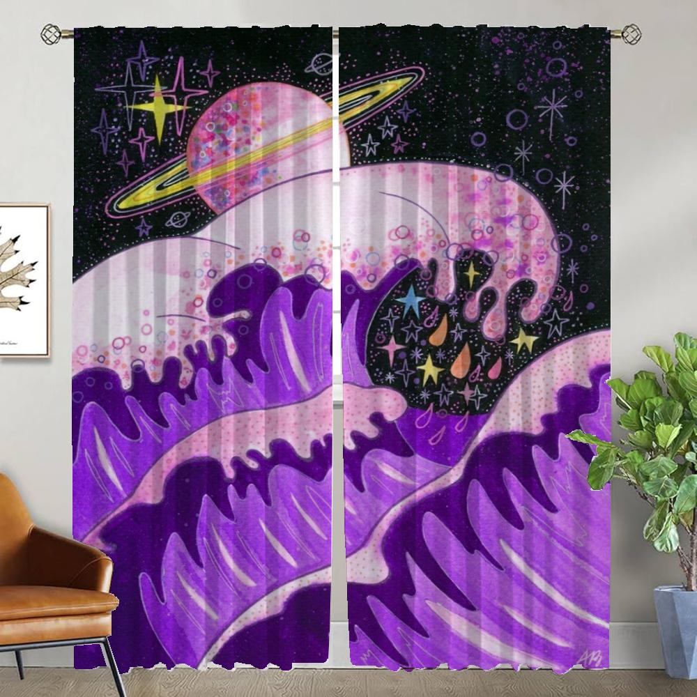 Wave Sun Curtains Child Room Partition Shades Home Interior Curtains 2 Pieces Halloween Decoration Curtain for Room 2 Panel