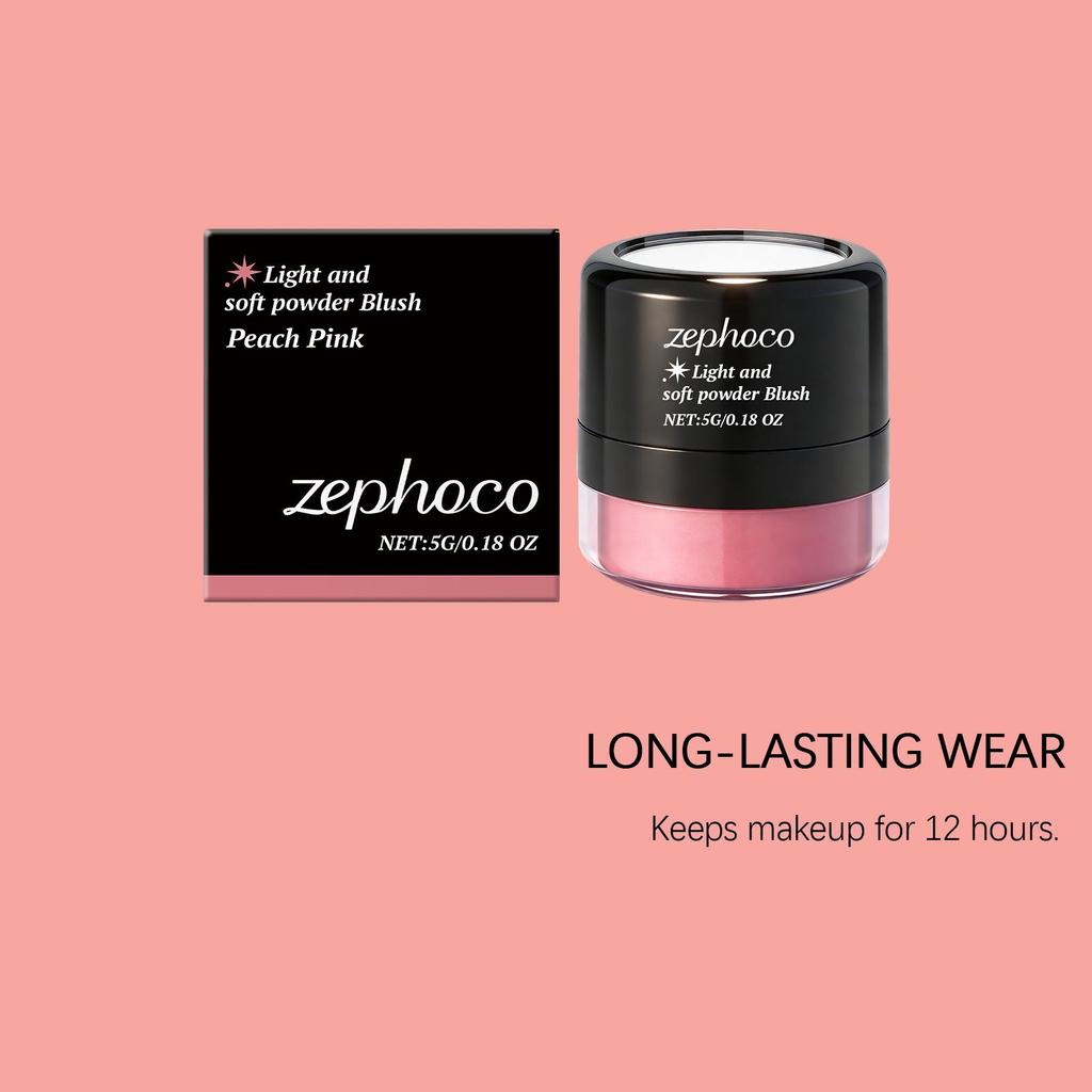 Zephoco Peach Pink Blush: Light, Soft, Pure Desire Makeup with Fine Color Payoff