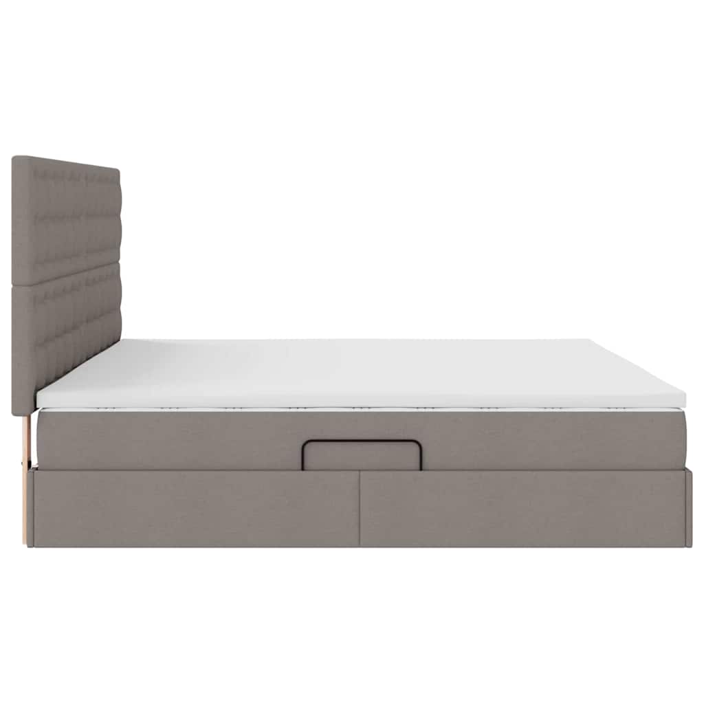 LED Storage Bed with Mattress Taupe 200 X 200 Cm Fabric