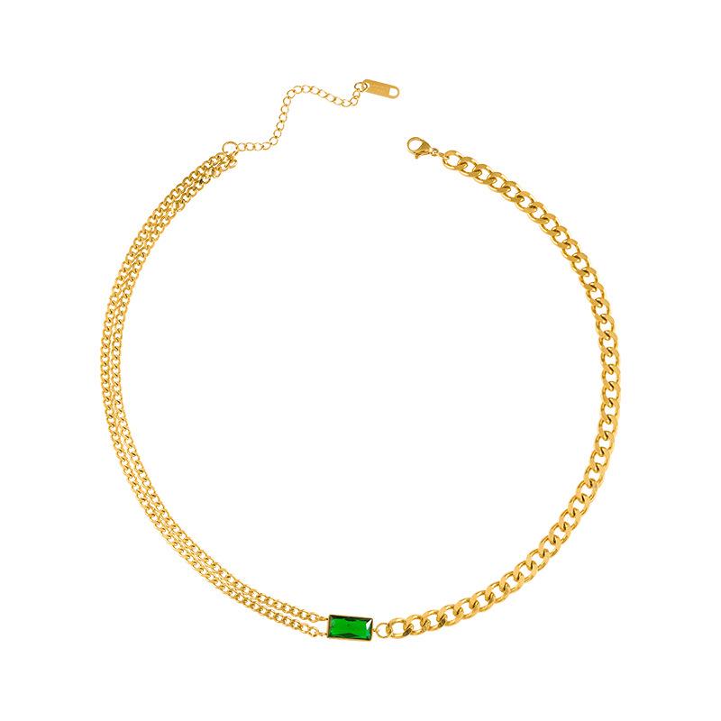 Punk Stijl Dubbellaagse Ketting & Groene Kwast Titanium Staal Oorbel Set voor Vrouwen