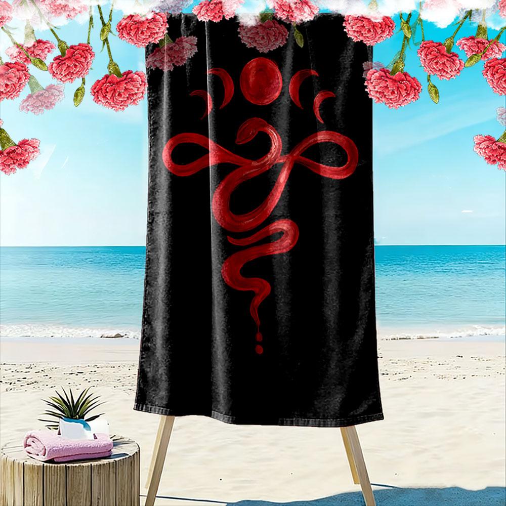 Serpentine Elegance Lunar Embrace Print Beach Towel, Quick Drying, Suitable for Travel, Outdoor Sports, Jogging, the Beach and Swimming, Gift