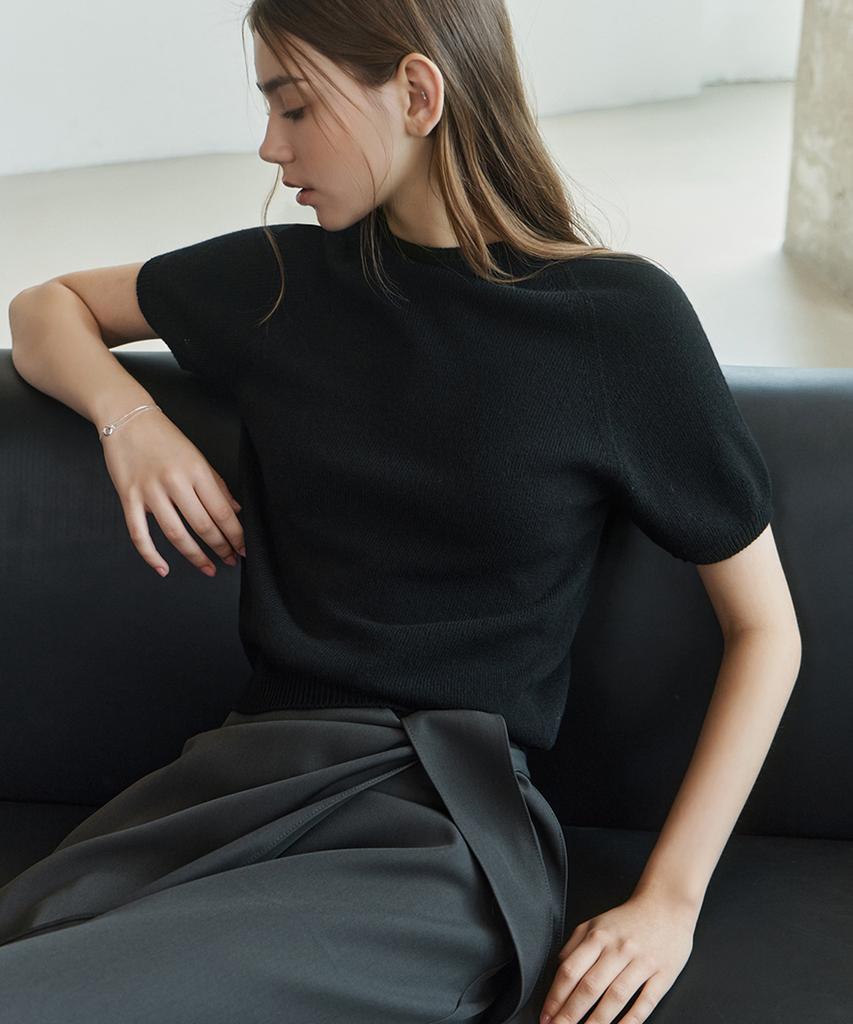 NON AND NON Half-Neck Wool Whole Garment Short Sleeve Knit_Nfkn6578
