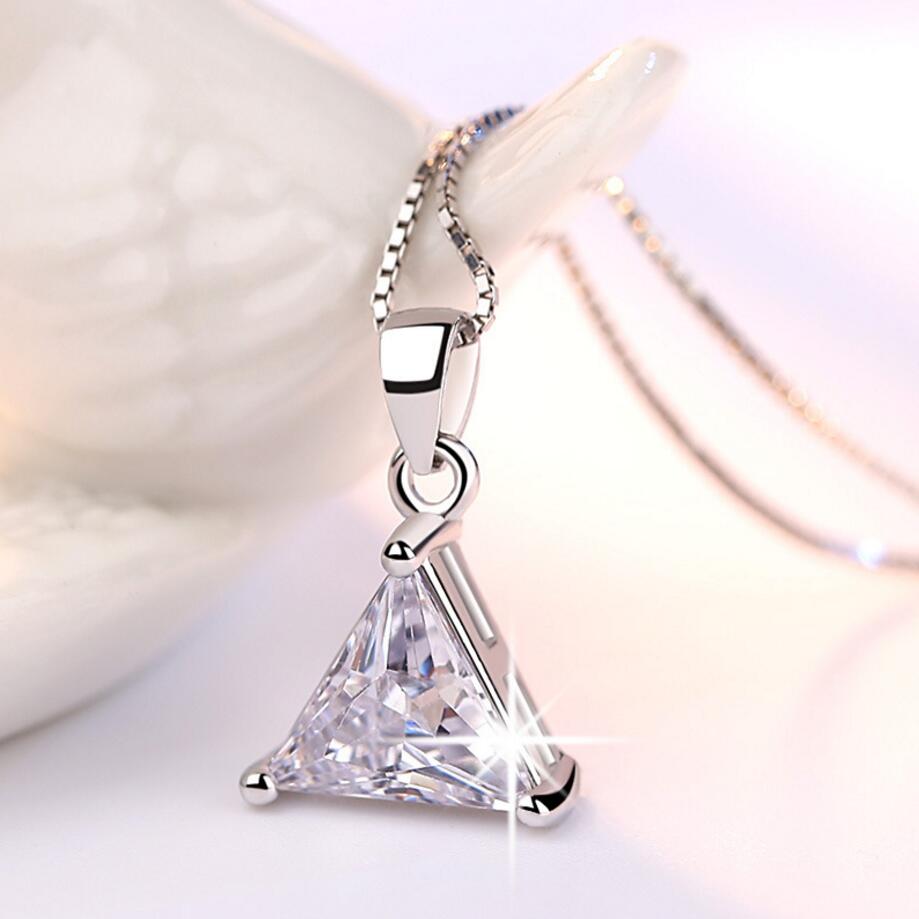 925 Sterling Silver Jewelry Aaa Zirconia Triangle Pendant Necklace For Women Gift 45cm Link Chain Choker Collares S -N107
