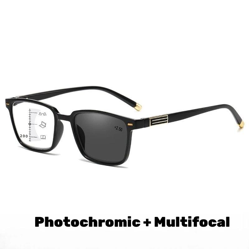 Progressive Pochromic Lesebrille Herren Retro Ultra Leicht Quadratischer Rahmen Anti Blaulicht Brille Dioptrien