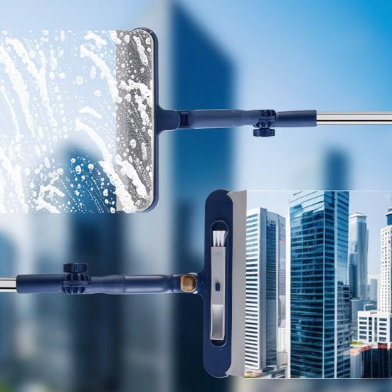Glass Wiper with Flexible Corner Head 180-Degree Rotating Panel Double-Sided Scraper Built-in Brush Multi-angle Glass Cleaning Tool