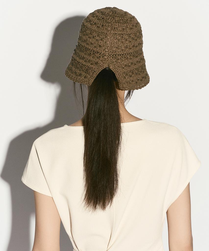 RE RHEE Crochet Bucket Hat Khaki Brown