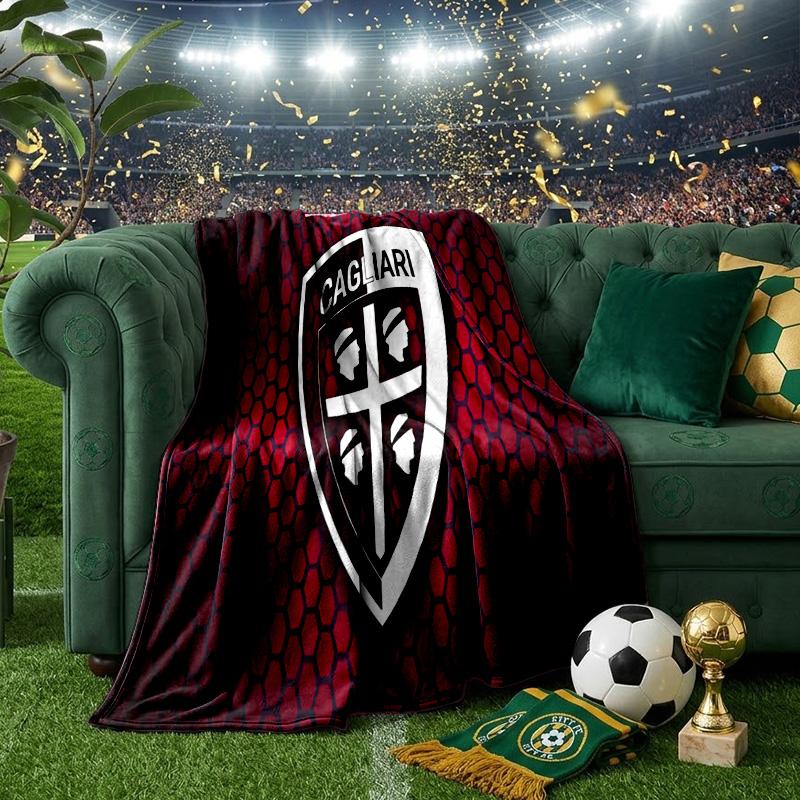 Cagliari Football Club Crest Throws Blanket Flannel Blankets Plush for Couch Bed Gifts for Men Women Travel Picnic Blanket Christmas Fan Gifts