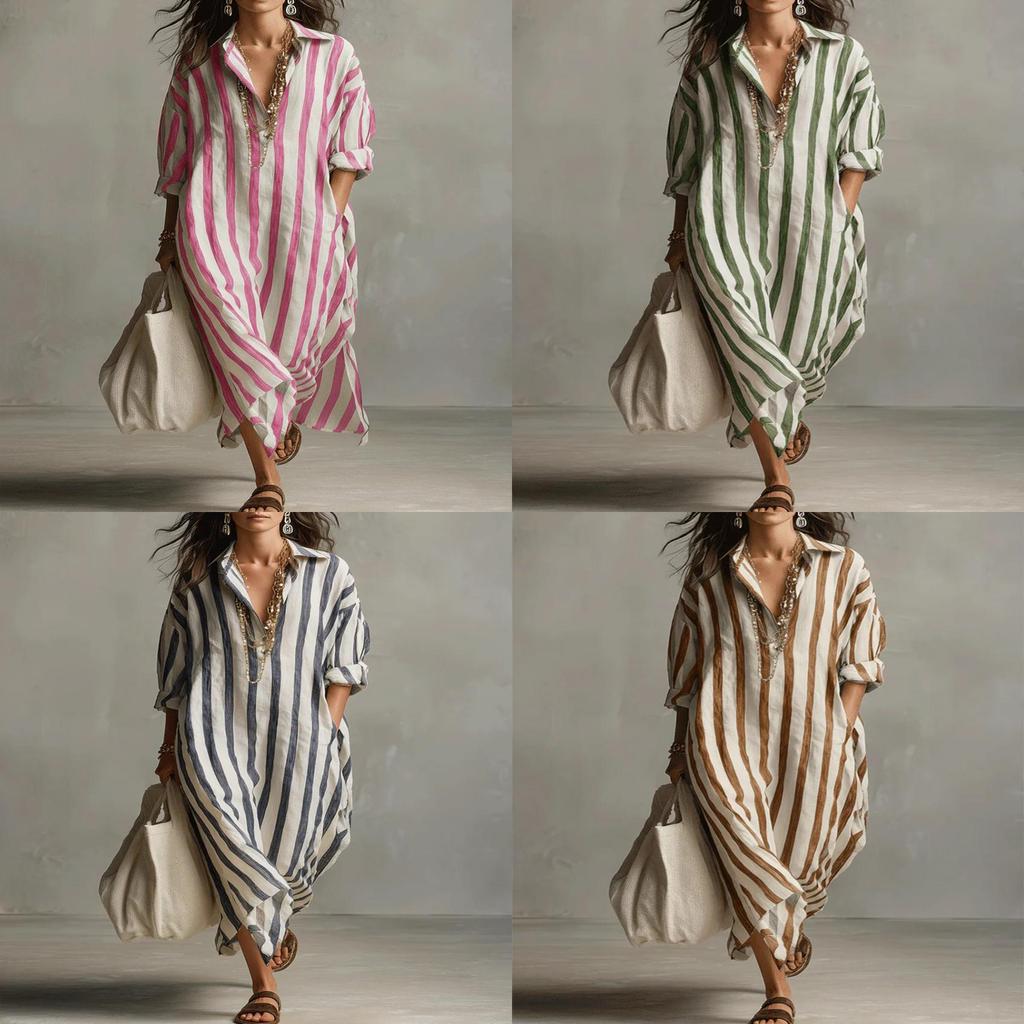 Stripe Shirt Dress With Pockets For Casual Summer Wear