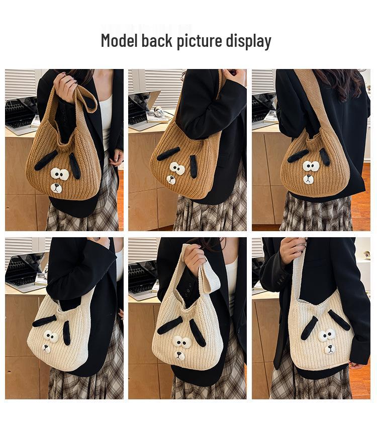 2025 Stilvolle gestrickte Hunde-Umhängetasche - Große Kapazität Herbst/Winter Schultertasche für Damen