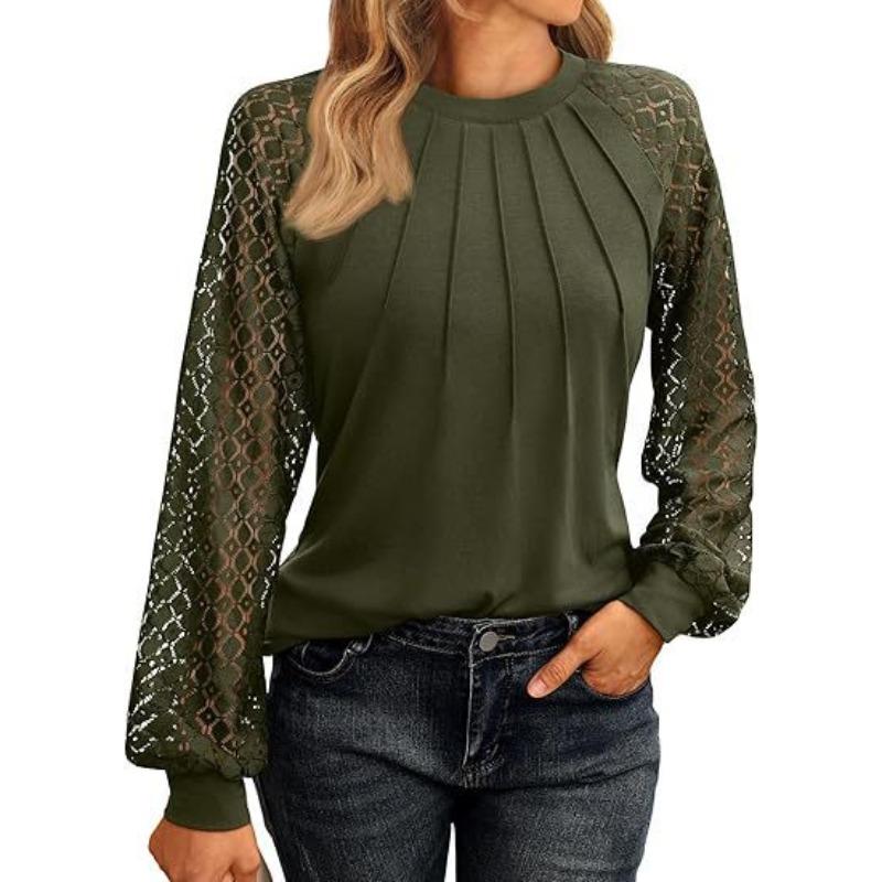 JPNTKY Women's Fashion Casual Solid Color Print Long Sleeve O Neck Blouses & Shirts