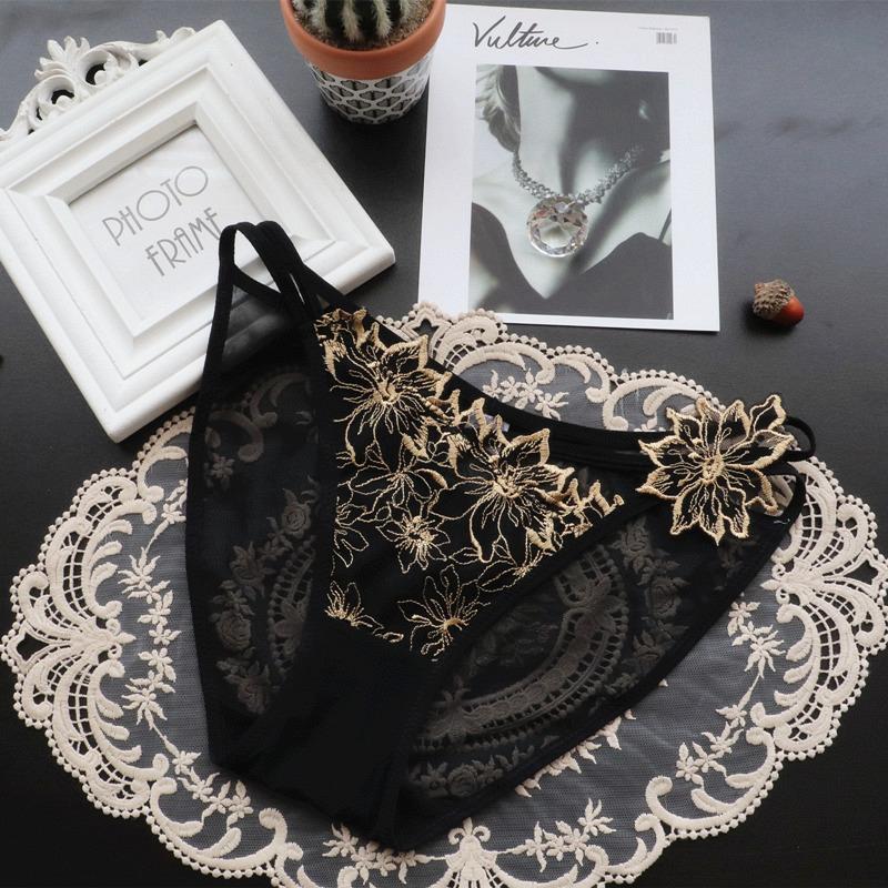 Women's Underwear Embroidered Hollow Lace Sexy Panties Women's Mesh Low-rise Briefs for Women