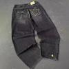 Vintage blå baggy-jeans Streetwear-jeans med høy midje Y2K Herrebukser Harajuku Hip Hop Brevbroderi Bukser med vidde ben Plus Size