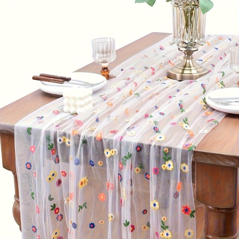 1pcs Colorful Floral Embroidery Table Cloth Simple Elegant Lace Transparent Tablecloth Festival Wedding Party Decor Tablecloth