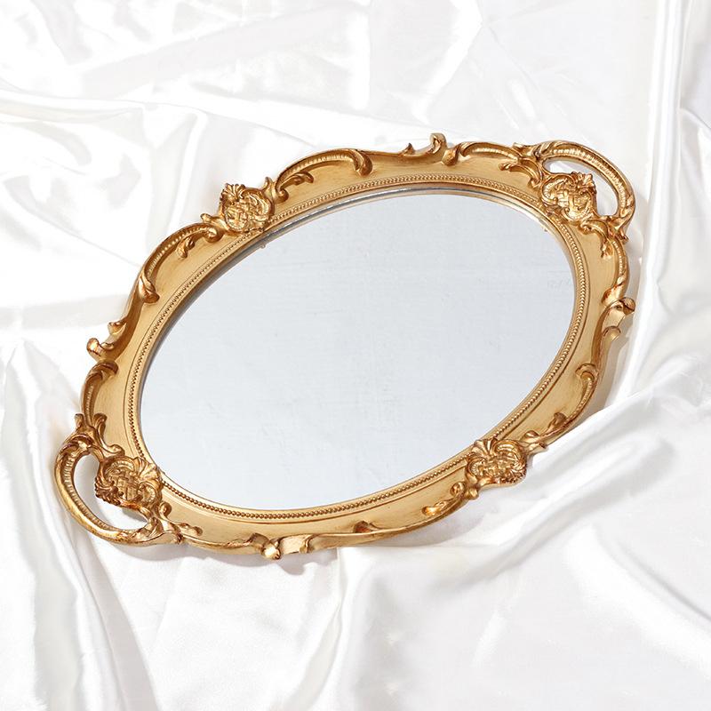 Entryway Hallway Mirror Plastic Framed Hanging Entry Lightweight Wall Mirror for Over Sink Golden Rectangle Tray