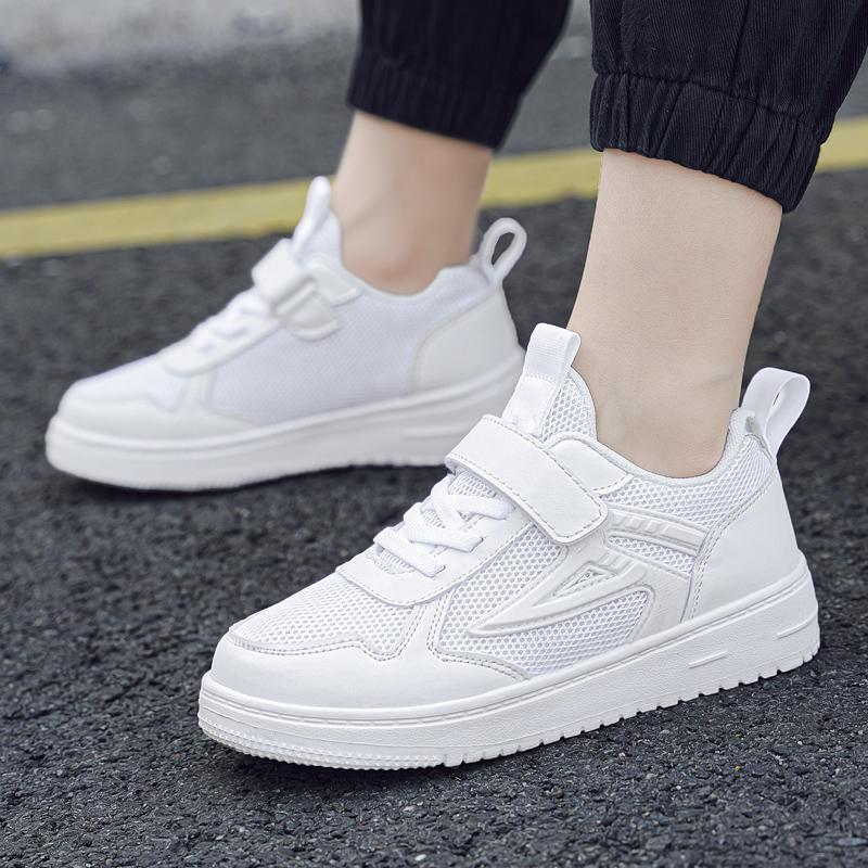 Boy's Girl's White Skateboard Shoes Mesh Leather 4 Seasons School Teenagers Flat Sneakers Soft Breathable Sports Walking for Kid