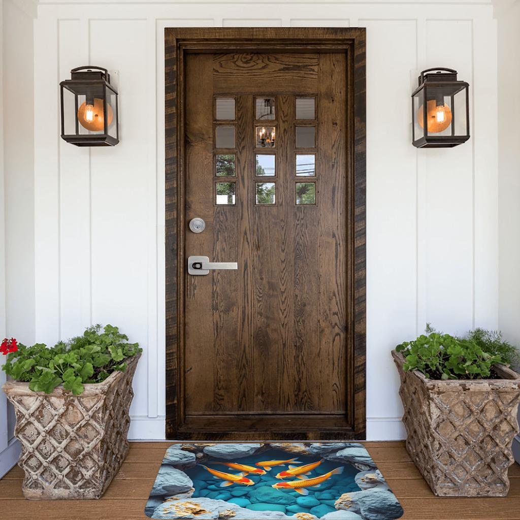 Vibrant 3D Koi Fish Illusion Doormat Non-Slip Bathroom Kitchen Mat Bedroom Balcony Door Floor Entrance Carpet Rug