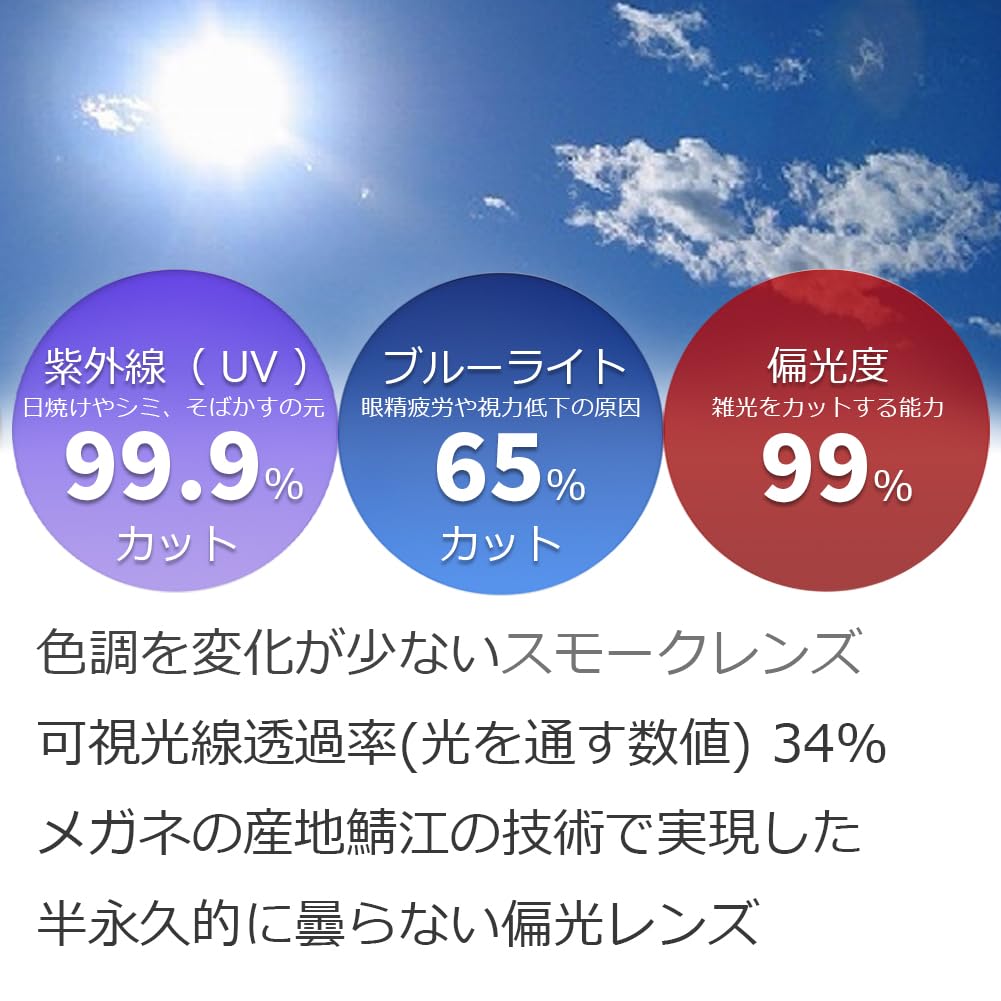 [Eight Tokyo] Polarized Sunglasses, Anti-Fog, Blue Light Cut, Made In Japan, WellingtonBoston Style, Lightweight, Suitable for Driving, Bikers,