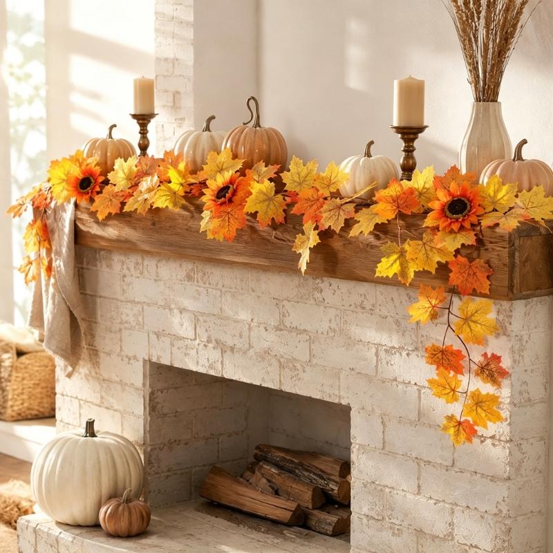 Faux Pink Maple Garlands Wreath 100cm Silk Blossomy Arrangement Centerpiece For Fall Harvest Thanksgiving Table Highlight