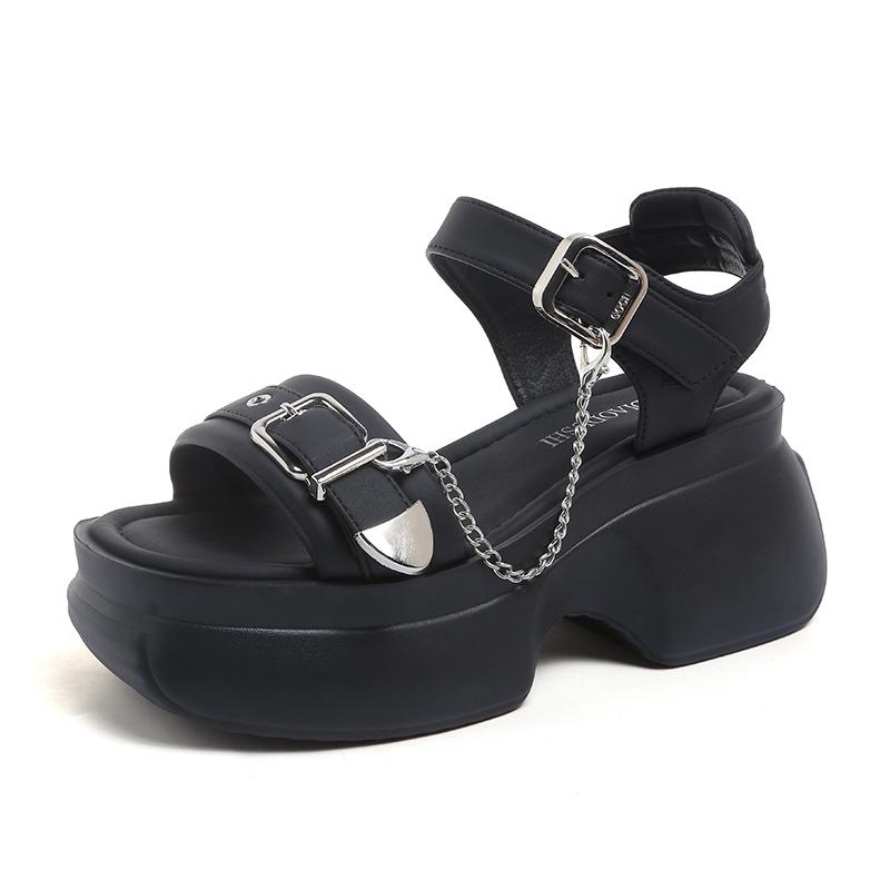 Mode Damen Schuhe im Sale 2025 Neue Ein-Wort-Schnalle Damen Sandalen Sommer Zehenfrei Mittelhoch Wasserdicht Prägnante Tägliche Sandalen Damen