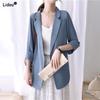 Notched Dignified Solid Intellectual Loose Spring Summer Office Lady Fashion Formal Casual Temperament Women's