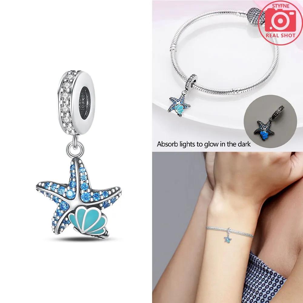 Starfish Shell Luminous Pendant Bead Component Copper Metal Colors Charm Bead Component Bead Components Compatible With Authentic Original Charm Bead