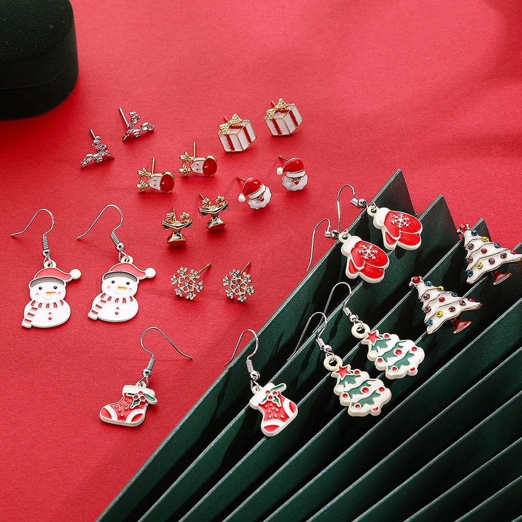 European And American Christmas Earrings Set Sparkling Diamond Snowflake Bell Holiday Ear Accessories