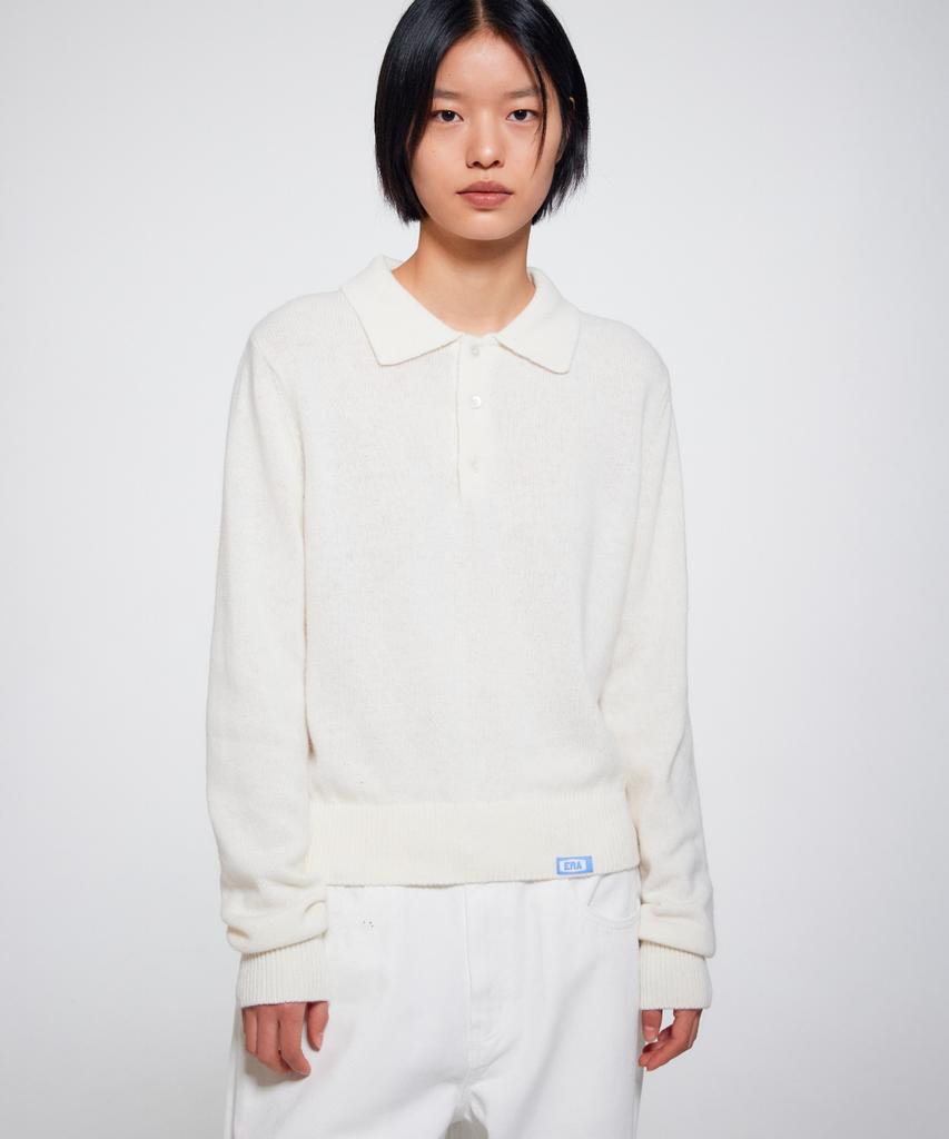 ERA Women Wool Blend Polo Sweater - White