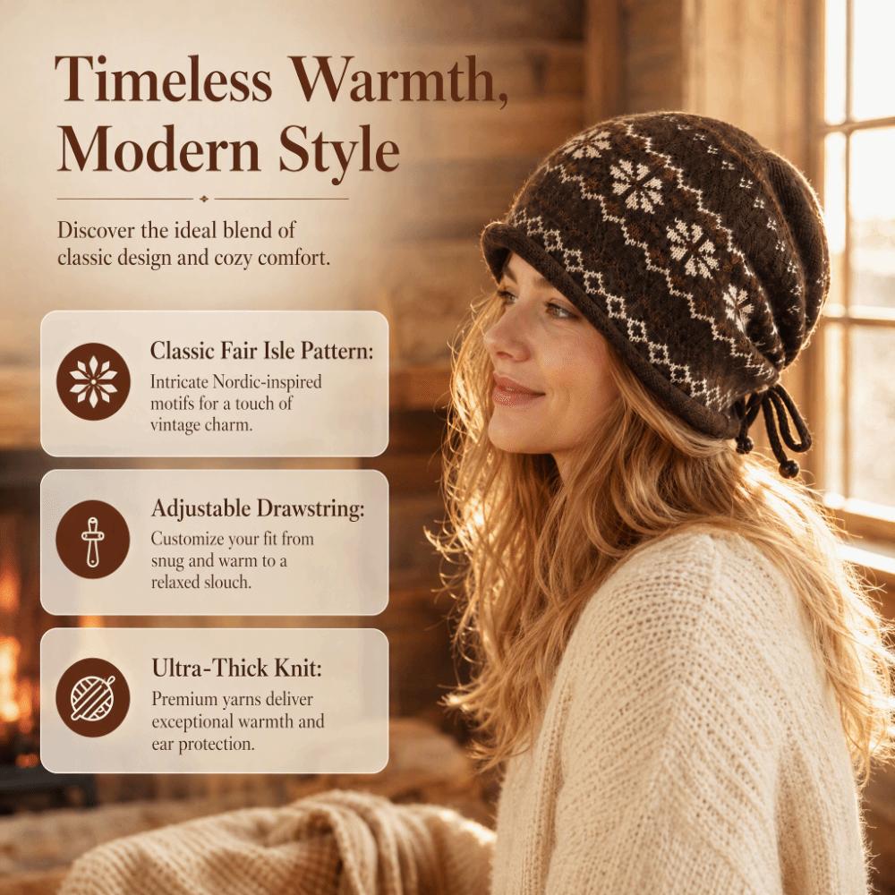 Thick Knit Knit Beanie Fair Isle Pattern Beanie Vintage Warm Hat Autumn Winter
