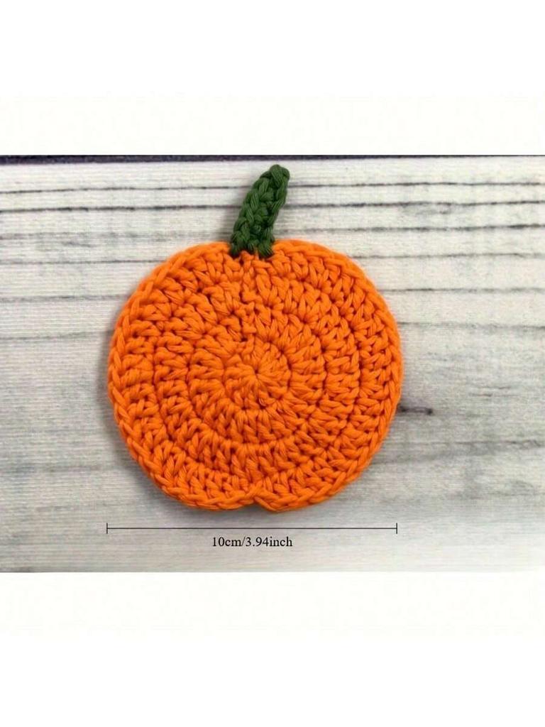 4 Piezas/Set Posavasos de Calabaza Tejidos a Crochet, Manteles Individuales de Tela Hechos a Mano, Decoración Rústica de Otoño, Accesorios de Mesa para Acción de Gracias