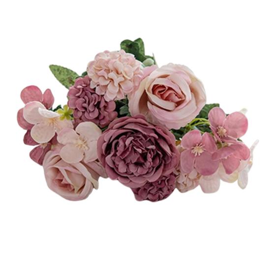 Artificial Rose Bouquet Realistic Fake Silk Flower with Green Leaves Home Wedding Party Table Centerpiece Indoor Outdoor Faux Bloom Decoration