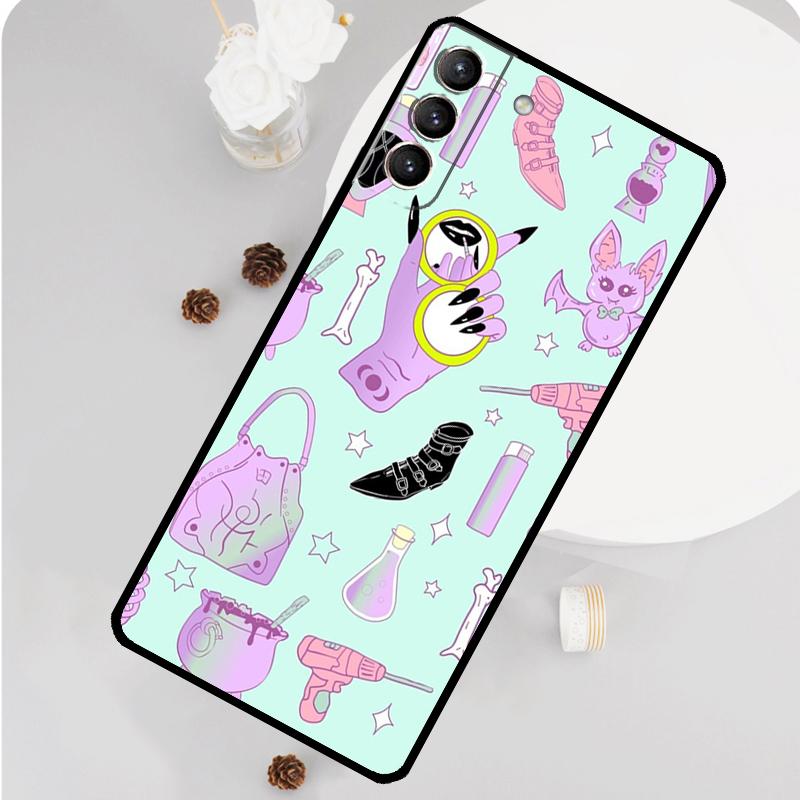 Capa de Celular com Padrão Gótico Pastel de Bruxa para Samsung Galaxy S25 S26 Ultra S20 S21 S22 S23 S24 S10 Plus S25 FE Capa