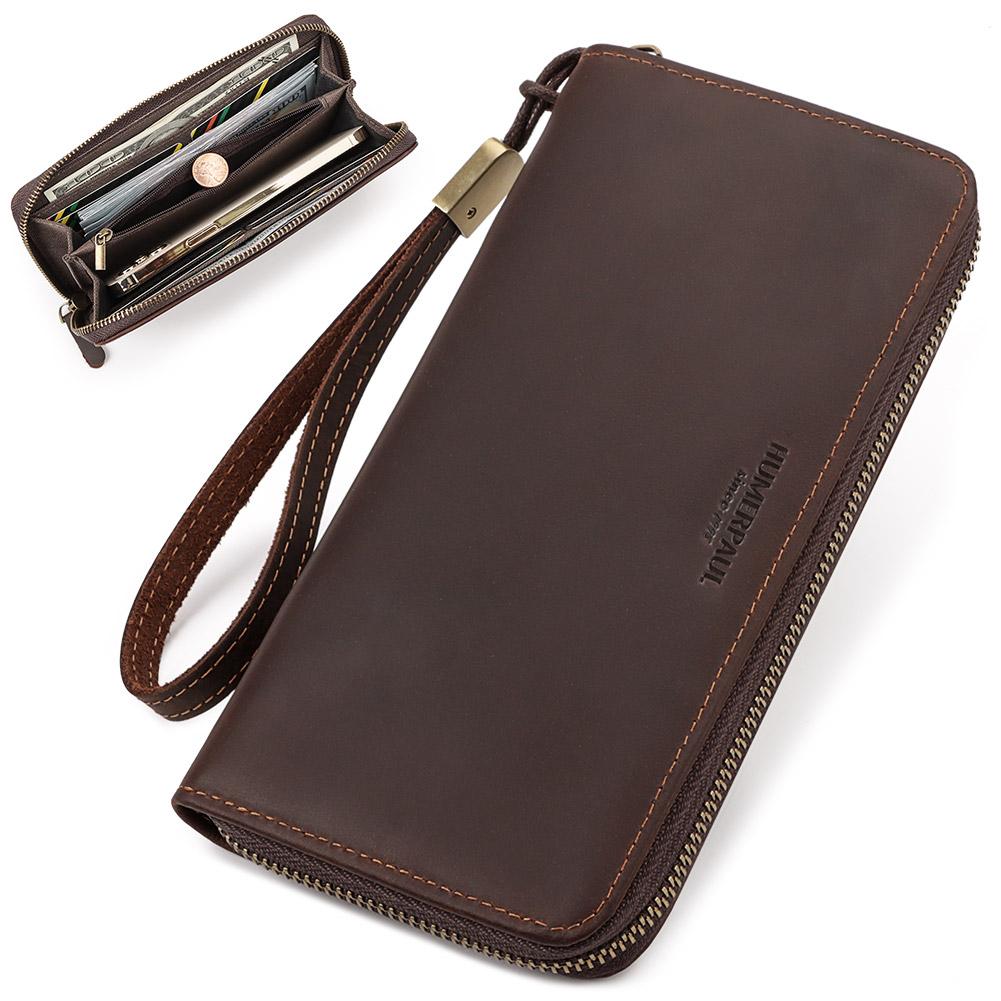 Humerpaul Men Leather Wallet Long Wallet Clutch Bag Mobile Phone Bag