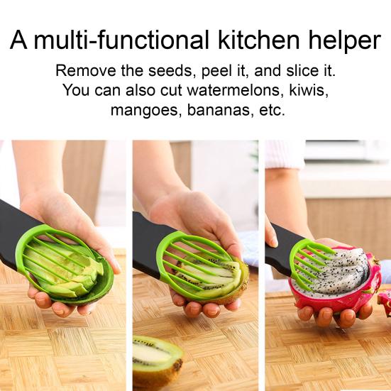 Avokado Kiwi Slicare med Kärnborttagare Rostfritt Stål Fruktkniv för Guacamole Sallad Ansträngningslös Kärnborttagning och Skivning Tål Diskmaskin Viktig Köksredskap
