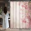 1Pc Shower Curtain - Elegant Pink Floral Design With Soft Gradient Background For A Serene Bathroom Experience Waterproof