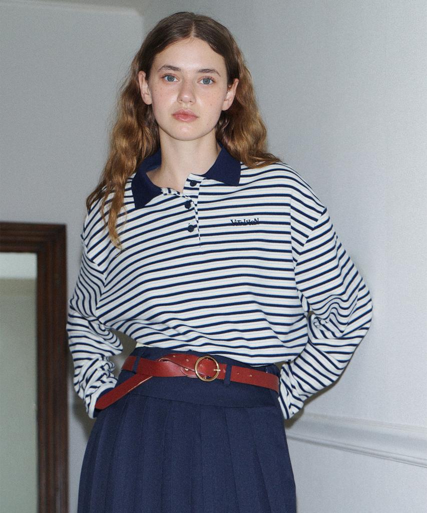 Baitalssain Striped Color Block Collared T-Shirt (3C)