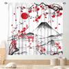 Japanse Gordijnen Traditionele Inkttekening Rode Bloemen Pruimenbloesem Kerselbloesem Aziatische Stijl Natuur Bergen Landschap Raambekleding Gordijn Polyester