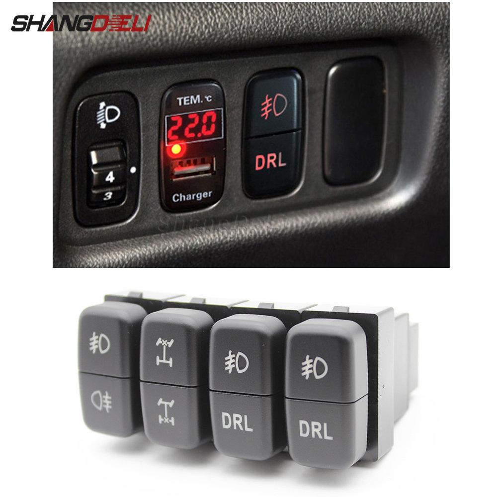 1Pc RED LED Dual Key Switch Fog Light Daytime Running DRL Light Button For Mitsubishi Pajero V73 V93 Lancer Outlander ASX L200
