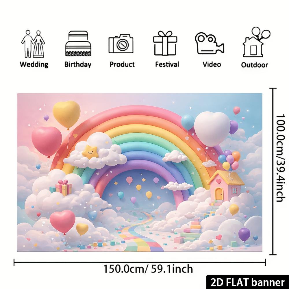 Rainbow Cloud Cabin Background Wall with Macaron Balloon and Nebula - Suitable for Parties  Photography  Decoration  Weddings