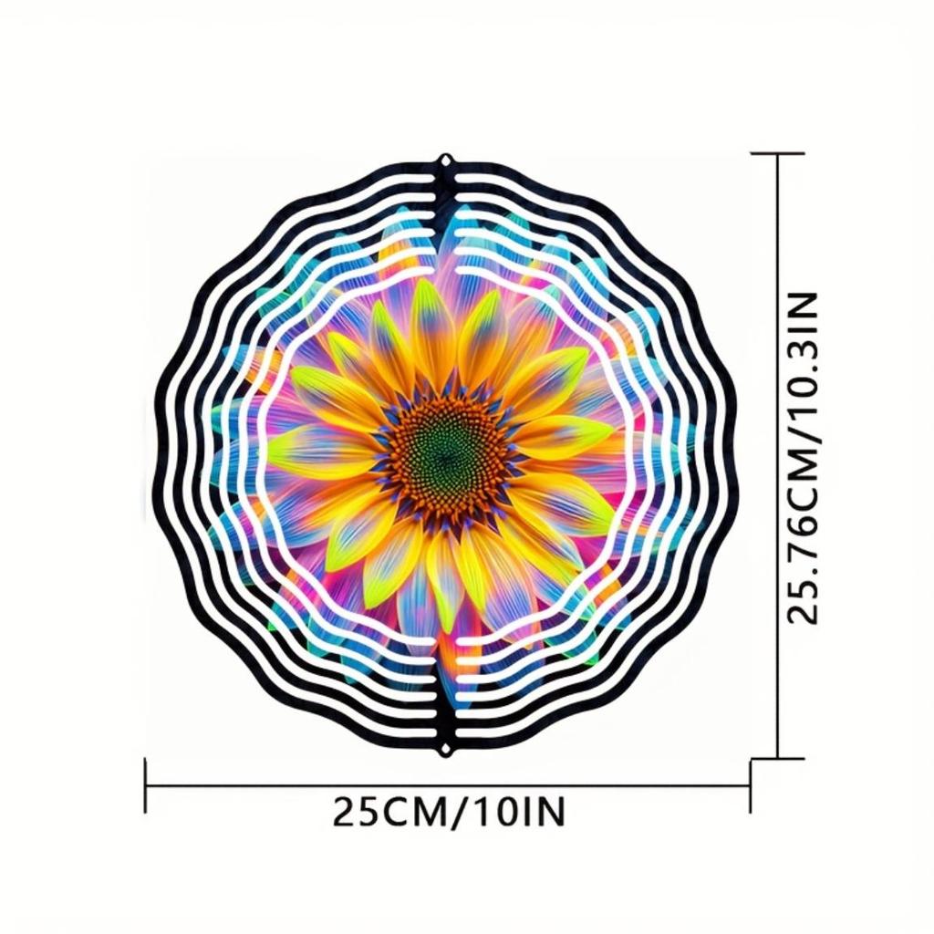 10 Inch Neon Flower Wind Spinner 2D Kinetic Metal Hanging Decor for Garden Yard Outdoor Indoor Dynamic Art Sculpture Gift for Women Men Mom Dad