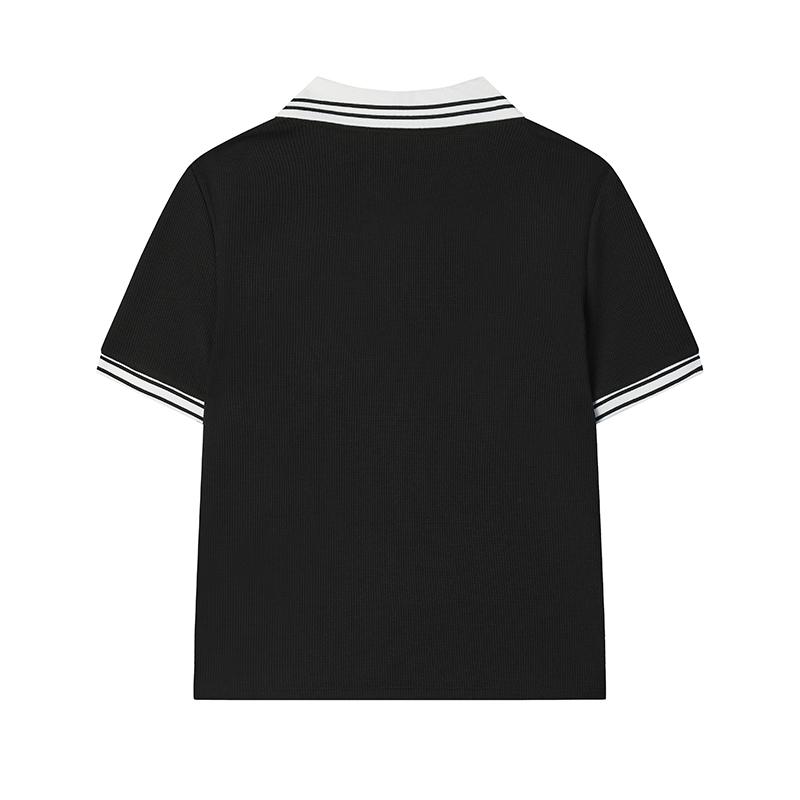 Fila Tennis Stilvoll Bequem Atmungsaktiv Color Block Vintage College Stil Gesticktes Logo Kurzarm Poloshirt Damen Oberteile Schwarz A51W523101F-BK