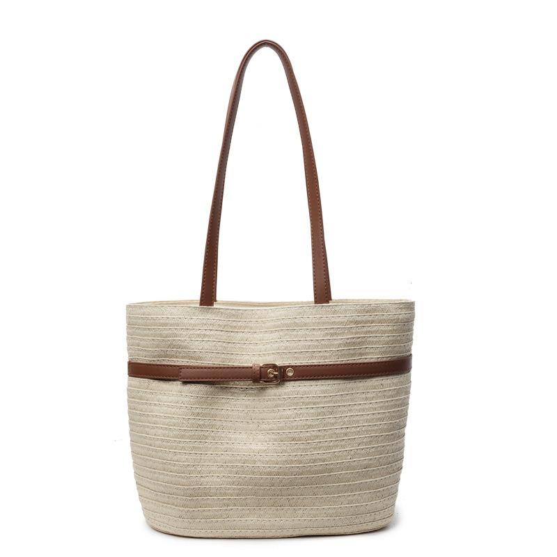 Large-capacity Woven Bag, New Color-matching Straw Bag Bag, Shoulder Hand Basket Bag, Commuter Tote Women's Bag.