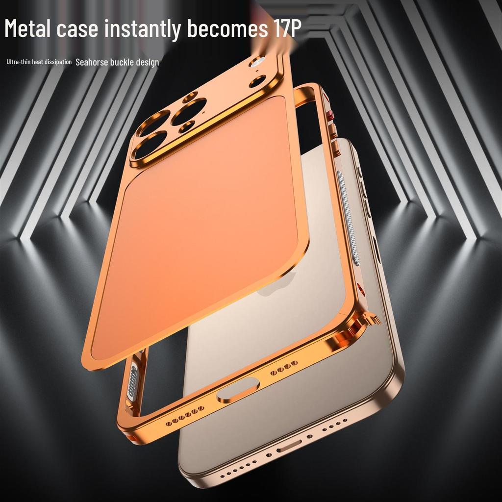 Aluminum Alloy Frame Protective Case for Apple 16 Pro Max with Metal Heat Dissipation Back Sticker