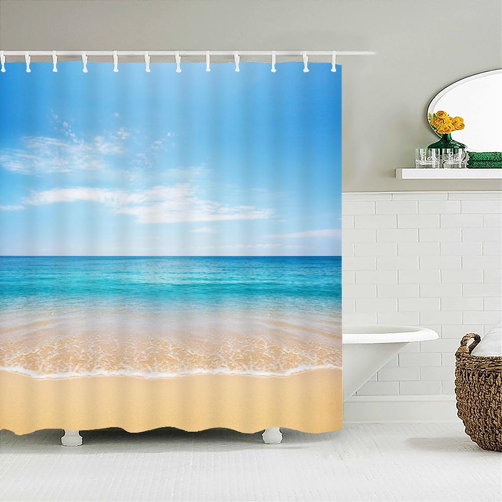 Bathroom Waterproof Shower Curtain Polyester 3D Mountain Garden Seaside Beautiful Flower Landscape Print Home Decoration Curtain
