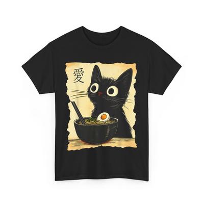 Rolig Katt Ramen Grafisk T-shirt Japansk Kawaii Anime Katt T-shirt